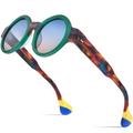 Matte Acetate Sunglasses UV400 Men Retro Big Circle Round Wide-Leg Sun Glasses Women Shades,Matte Green Gradient,One size