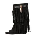 CreoQIJI Summer Women's Shoes 42 Open Toe Tassels Wedges Tassel Handmade Vintage Short Boots Women Slope Heel Boots Women Boots Sandals Women's Shoes Width H 39, black, 7 UK