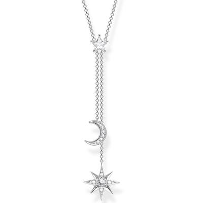 Kette mit Anhänger THOMAS SABO "Stern & Mond silber, KE1900-051-14-L45V" Gr. 45, bunt (silberfarben, weiß), Halsketten, Damen, 45, Silber 925 (Sterlingsilber), mit Zirkonia (synth.) Image