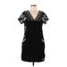 Lucky Brand Casual Dress - Mini V Neck Short sleeves: Black Solid Dresses - Women's Size Medium