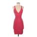 Bebe Cocktail Dress - Mini V-Neck Sleeveless: Red Solid Dresses - Women's Size Small