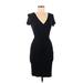 Velvet Torch Cocktail Dress - Party V-Neck Short sleeves: Black Solid Dresses - Women's Size Medium