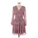 Fashion Casual Dress - A-Line V-Neck 3/4 sleeves: Burgundy Dresses - Women's Size Medium