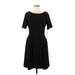 Calvin Klein Casual Dress - A-Line Boatneck Short Sleeve: Black Print Dresses - New - Women's Size 8