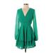 Jessica Simpson Casual Dress - A-Line V Neck Long sleeves: Green Dresses - Women's Size Small