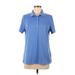 Lands' End Short Sleeve Polo Shirt: Blue Color Block Tops - Women's Size Medium