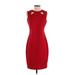 Calvin Klein Casual Dress - Sheath: Red Solid Dresses - Women's Size 4