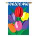 August Grove® Dosa Welcome Tulips 2-Sided Polyester 40 x 28 in. House Flag in Blue | 40 H x 28 W in | Wayfair 64205C6B5B9D4CCFB6BE726297328FE5