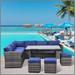 Red Barrel Studio® Modern 7 Pieces Outdoor Sectional Conversation Sofa w/ Dining Table in Blue | Wayfair 6CB4A632D16E4555A9884FCABD383A04