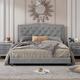 Winston Porter Full Size Bed Frame w/ Rivet Design, Modern Platform Bed w/ Tufted Headboard Upholstered/ in Gray | Wayfair
