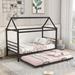 Latitude Run® Twin Size Metal House Shape Platform Bed w/ Trundle Wood in Black | 67.9 H x 82.9 W x 78.3 D in | Wayfair