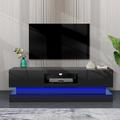 Ivy Bronx Morden TV Stand w/ LED Lights, High Glossy Front TV Cabinet Wood in Black | Wayfair 1DEAE964F5DC4BA98C11E5A7922E077D