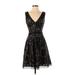 BCBGMAXAZRIA Cocktail Dress - Mini Plunge Sleeveless: Black Print Dresses - Women's Size 4