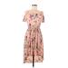 Mia Joy Casual Dress - High/Low Cold Shoulder Short sleeves: Pink Print Dresses - Women's Size 12