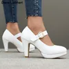 Weiße Hochzeitsschuhe, Pumps, Plattform, High Heels, Damen, Schnallenriemen, Damen, Party, Tanzschuh, 2025, elegante Blockabsatz-Pumps, versandkostenfrei