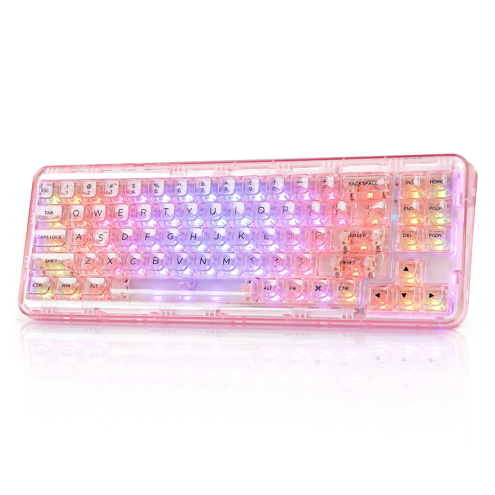 Yunzii x71 pink 2,4 Layout drahtlos bt/g/USB-C Dichtung Hot-Swap transparente RGB mechanische Gaming-Tastatur mit klaren Tasten kappen Image