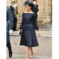 Meghan Markle-Robes de célébrité bleu marine foncé robe formelle ligne A manches longues