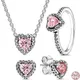 Boucles d'oreilles en forme de coeur en argent regardé 925 collier avec cristal rose design