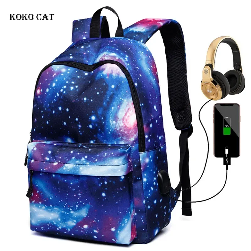 Toile école sac à dos galaxie étoile univers filles sacs USB charge adolescent garçons voyage sac à dos Mochila Feminina retour à l'école