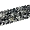 LUOMANXIARI-Perles rondes en pierre de tourmaline noire quartz 100% naturel document non traité