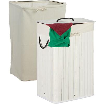 Wäschekorb Bambus, faltbarer Wäschesammler mit Deckel, 80 l, rechteckig, 2 Wäschesäcke, 66 x 44 x Image