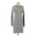 Ann Taylor LOFT Casual Dress - Sweater Dress Mock Long sleeves: Gray Solid Dresses - Women's Size X-Small