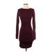 Express Outlet Casual Dress - Bodycon High Neck Long sleeves: Burgundy Print Dresses - Women's Size X-Small