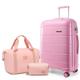 KONO Koffer 3 Stück Sets Carry On Suitcase 55x40x20 Cabin Handgepäck mit Reisetasche und Kulturtasche Lightweight Polypropylene Travel Trolley Case with Secure TSA Lock (Pink, 20 Zoll Gepäck Set)