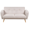 2-Sitzer Sofa Hellbeige Stoffbezug mit Holzbeinen Schlaffunktion Verstellbar Rechteckig Skandinavisch Modern Wohnzimmer Ausstattung Schlafsofa