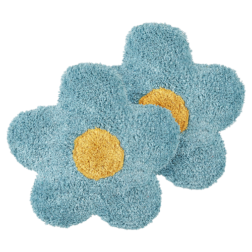 Dekokissen 2er Set aus Baumwolle Blau Blumenform 30 x 30 cm für Kinderzimmer Wohnaccessoires Dekoration für Kinder