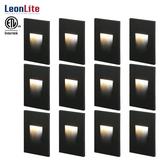 LEONLITE 12 Pack 3CCT LED Step Lights 120V Dimmable Stair Lights Indoor Outdoor Ultra Bright Aluminum 3K/4K/5K Selectable for Modern Patio Deck Steps Black