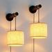 DIQIN Wall Sconces Set of Two Plug in Sconces Wall Lighting with Fabric Shade Â· Wall Lamps with Plug in Cord Rustic Wall Lights with Wood Arm and On/Off Switch for Bedroom Living Room