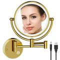 RECKODOR Magnifying Mirror Wall NG01 Mount Lighted Makeup Mirror Wall Mounted Mirror Swing Arm 5X Golden Magnification Ratio 360 Swivel Extendable Mirror for Bathroom Brass Luxury Gold Art Ware