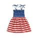 Eyicmarn Toddler Summer A-line Dress Girls Tie-up Smocked Butterfly/ Heart/ Star Stripe Print Spaghetti Strap One-piece