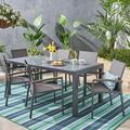 Crew Outdoor 7 Piece Aluminum and Mesh Dining Set with Glass Table Top Gray Gray