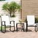 Walsunny 3 Piece Rocking Bistro Set Outdoor Furniture with Rocker Chairs and Glass Coffee Table Set of 3 White