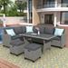 5-Piece Outdoor Patio Furniture Set Wicker Rattan Conversation Sectional Sofa with Dining Table Chair with Ottoman and Throw Pillows for Backyard Grey Gray