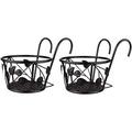 Nvzi Hanging Railing Planter Iron Art Hanging Baskets Flower Pot Holder Hanger Over The Metal Fence Rail for Patio Balcony Porch or Fence Planters Assemble (Leaf 2pcs Black)