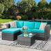 xrboomlife Outdoor Patio Sets All-Weather Rattan Outdoor Sectional Sofa with Tea Table and Cushions Upgrade Wicker Patio sectional Sets 3-Piece (Aegean Blue)