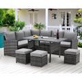 AECOJOY Patio Furniture Set 7 Pieces Outdoor Patio Furniture with Dining Table&Chair All Weather Wicker Conversation Set with Ottoman Dark Grey