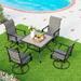 5 Pieces Outdoor Dining Set 4 Sling Dining Swivel Chairs and 48 Round Metal Wood Grain Table with 2 Umbrella Hole Furniture Sets for Lawn Backyard Garden