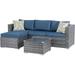 Outdoor Furniture Patio Sets Low Back All-Weather Small Rattan Sectional Sofa with Tea Table&Washable Couch Cushions Upgrade Wicker Silver Gray Rattan 3-Piece (Aegean Blue)