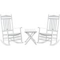 Outdoor Patio Rocking Chair Set 3 Piece 2 Rockers And 1 Small Foldable Side Table Porch Bistro Furniture White