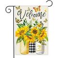 HGUAN Sunflower Garden Flag Summer Floral Spring Butterfly Yard Flag Welcome Sign Outdoor House Flags Sunflowers Theme Home and Garden Decor 12x18 Inch