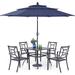 VILLA 7 Piece Outdoor Dining Set with Umbrella for 6 60\u201D Rectangular Metal Dining Table & 6 Stackable Metal Chairs & 13ft Large Beige Umbrella for Outdoor Deck Yard Porch