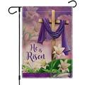 Easter Cross He is Risen Egg Flower Garden Flag Home Outdoor Yard Easter Lawn Garden Flag Decoration -C