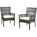 YFbiubiulife 2 Pieces Outdoor Wicker Chair Metal Dining Armchairs with Cushion Beige