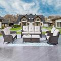 Rilyson Wicker Patio Furniture Set - 6 Piece Rattan Outdoor Sectional Conversation Sets with 2 Swivel Rocking Chairs 2 Ottomans 1 Sofa and 1 Coffee Table for Porch Deck Garden(Mixed Grey/