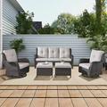 Rilyson 6PC Patio Furniture Set - Rattan Wicker Outdoor Sectional Conversation Sets with 2 Swivel Rocking Chairs 2 Ottomans 1 Loveseat and 1 Coffee Table for Porch Deck Garden(Brown/Grey)