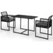 Rattan Patio Furniture Set 3-Piece Dining Set with Cushions Tempered Glass Tabletop Outdoor Wicker Small Chairs & Table Set for Backyard Balcony Poolside Black